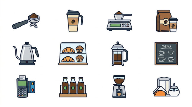 Coffee Shop Icons Collection Vector Illustration.