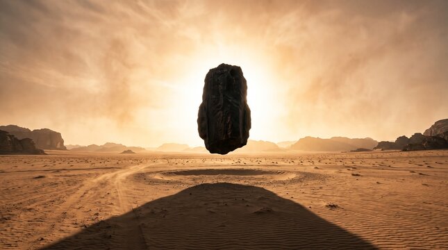 Mysterious Floating Monolith in a Desert Landscape