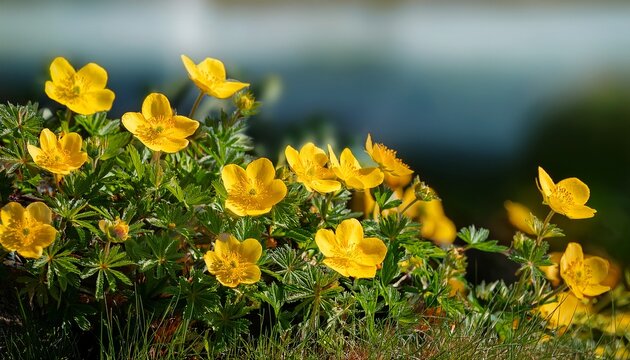 flowers of potentilla aurea also known as golden cinquefoil