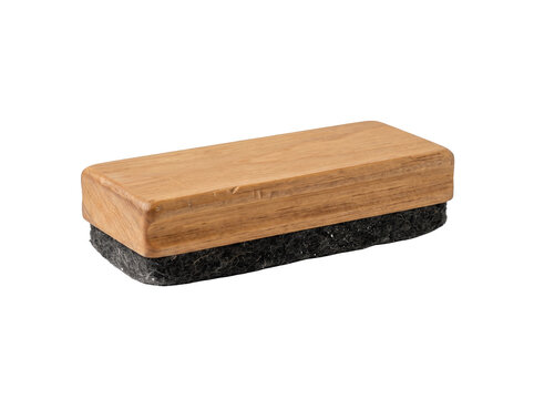 Wooden chalkboard eraser with black felt on transparent background