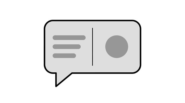 Speech bubble message card icon with text lines and avatar circle, minimal outline UI PNG
