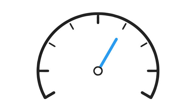 Speedometer gauge icon with blue needle, speed performance meter dashboard symbol PNG
