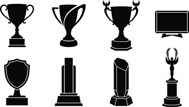 Award Trophy and Achievement Silhouette Icon Collection with Plaques Shields and Recognition Awards
