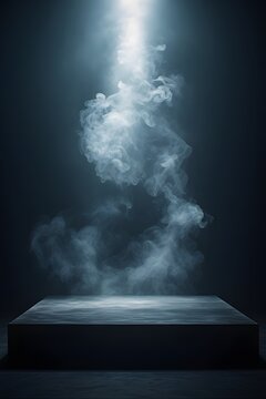 Dark Stage Platform With Rising Steam