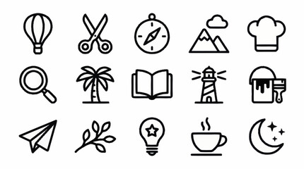 Collection of minimalist line art icons for various themes. © Kodi