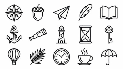 Collection of black and white line icons for various themes. © Kodi