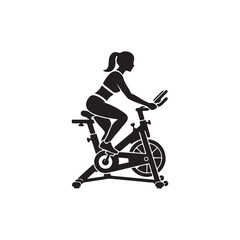 Obraz premium Woman cycling exercise bike silhouette icon vector flat design.