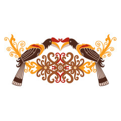 Traditional Dayak hornbill ornament illustration featuring intricate tribal patterns and cultural symbolism © Achmad