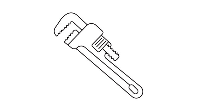 Minimalist pipe wrench vector icon with editable stroke on white background. Professional plumber tool illustration for maintenance, plumbing services, and industrial repair projects. Scalable.