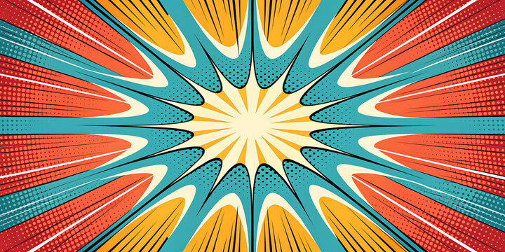 Retro comic book style starburst background pattern with pop art