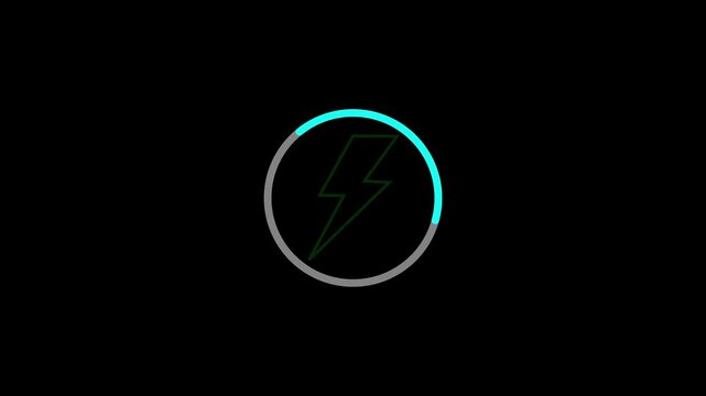 green Animated neon lightning bolt icon with circular loading progress bar
