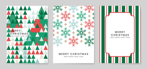 Naklejka premium Christmas and Happy holiday greeting card vector set. Elegant wallpaper with geometric Christmas elements and pattern . Holidays design illustration for cover, print, poster, Happy New Year, ads.
