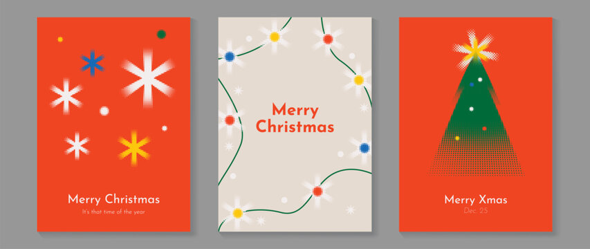 Christmas and Happy holiday greeting card vector set. Elegant hand drawn wallpaper with pine leaves, pinecone, wreath. Holidays design illustration for cover, print, poster, Happy New Year, ads.