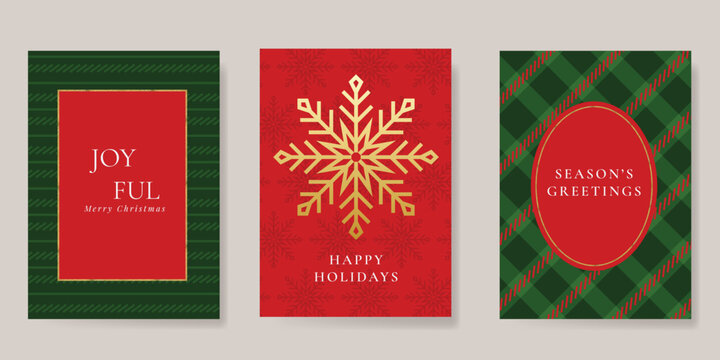 Christmas and Happy holiday greeting card vector set. Elegant wallpaper with geometric Christmas elements and pattern . Holidays design illustration for cover, print, poster, Happy New Year, ads.