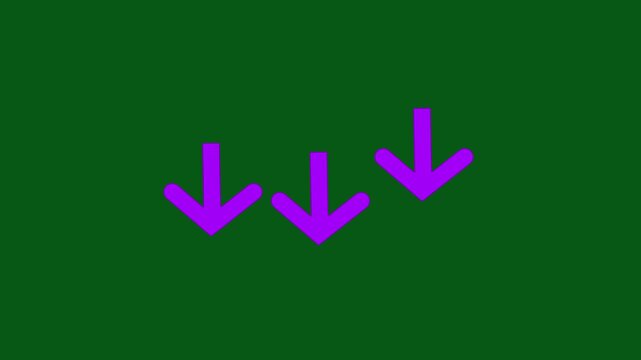 Animated Downward Arrows Sequence Line Icon on Dark Green Background Download Indicator and Price Drop Bouncing Arrows Motion Graphic