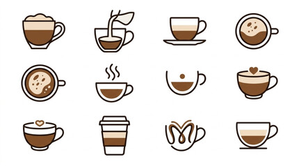 Fototapeta premium Collection of coffee cup icons with different styles and designs.