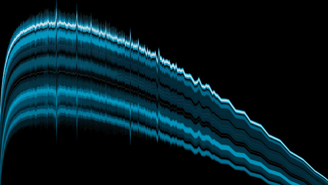 Cyan waveform layers on black abstract background