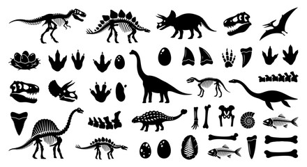 Black dinosaur and fossil icon set vector illustration © Limon