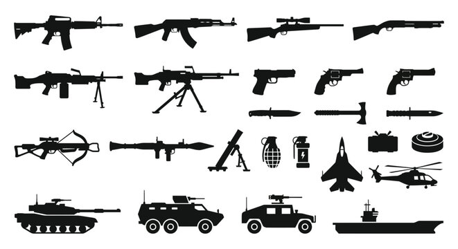 Military icons set black silhouette vector illustration