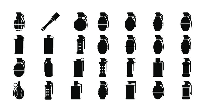 Grenade icon set black silhouette vector illustration