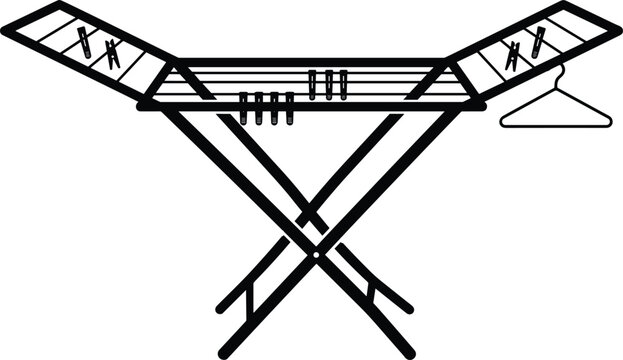 Foldable Clothes Drying Rack Black Line Icon for Laundry and Home Organization