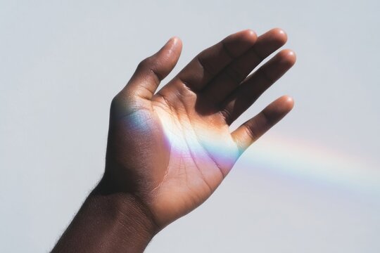 Hand with rainbow light