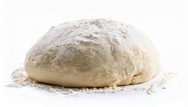 close up raw dough ball with flour isolated on white background for culinary concept on white background