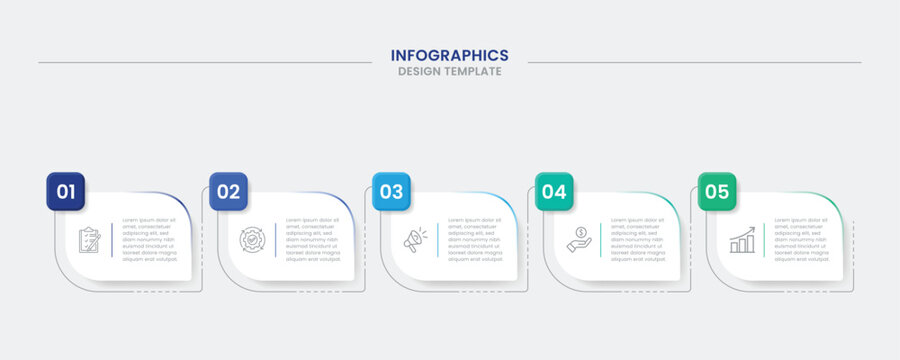 Five-step horizontal business infographic template for corporate workflow