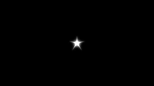 Twinkling star sparkle animation with white cartoon glow, flat vector doodle glitter dust, black screen overlay, festive shining effects in 4k