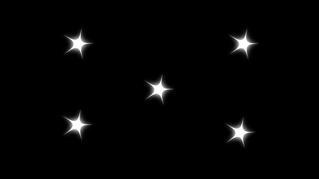 White cartoon star glitter shine animation, sparkling twinkle effects, flat vector doodle motion graphics, black screen overlay, 4k loop background