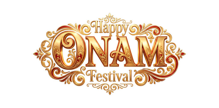 Decorative Onam festival Logotype design with a golden color.
