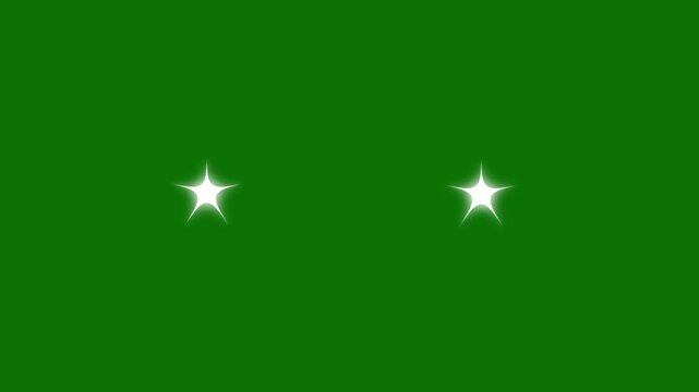 Cute white cartoon twinkle stars animation, glitter sparkle light effect, flat vector doodle blinking shine, transparent green screen overlay for festive 4k videos