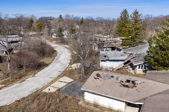 Abandoned Neighborhood with Dilapidated Homes
