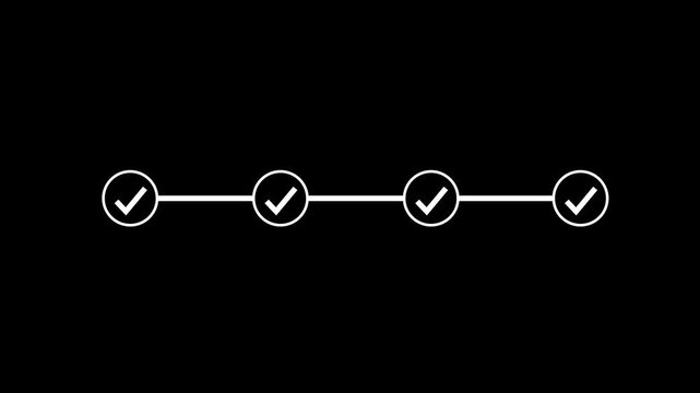 4 step infographic process with check mark icon. infographic step by step process icon animation on black background, step process success with check marks. Step-by-Step Guide