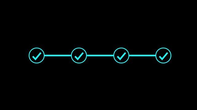 4 step infographic process with check mark icon. infographic step by step process icon animation on black background, step process success with check marks. Step-by-Step Guide