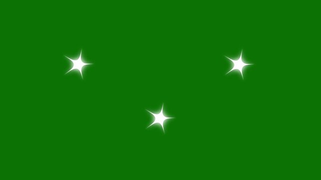 Sparkling star twinkle glitter white doodle animation, cute cartoon blinking stars with glowing shine, flat vector light burst, transparent green screen overlay in 4k
