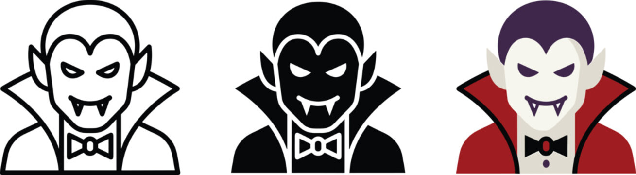 Set of vampire icons, dracula character in different styles, vector illustration