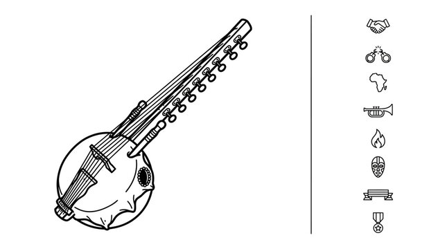 Kora Musical Instrument and Cultural Icon Set Line Art
