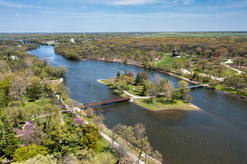 Fototapeta premium Fox River and Windmill with Island