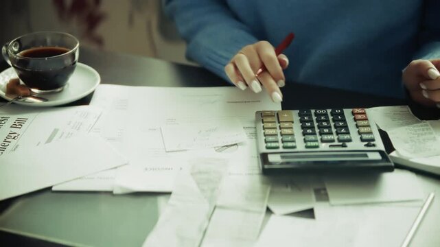 Accountant Calculating Financial Expenses On Calculator. Tax Audit 