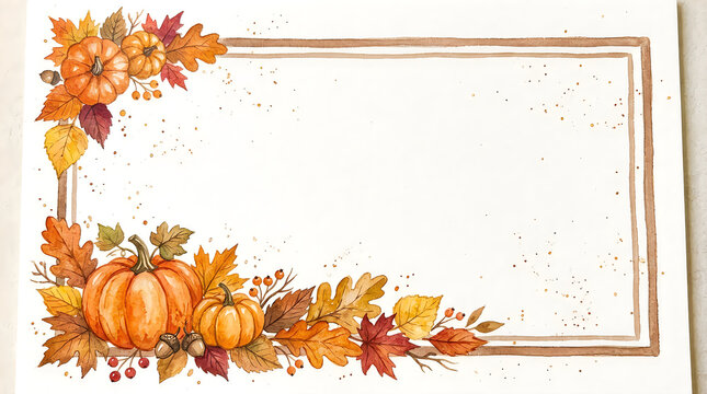 Autumn pumpkins and leaves decorative frame border illustration