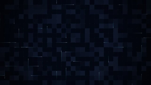 Digital grid flickering with blue light streaks and pixelated blocks for sci-fi hud tech interface loop.
