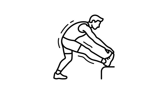 Creative Black and White Line Drawing of Person Bending Over to Tie Shoelace in Minimalist Style
