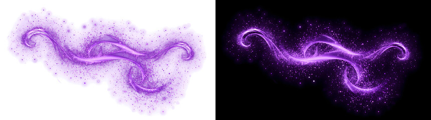 Purple magic sparkle swirl trail with realistic shimmering particle dust and glowing fantasy waves for transition overlays including PNG, Transparent and Black Background Versions © Crafter