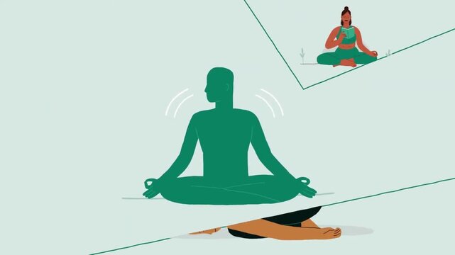Animated Split Screen Showing Various Yoga Poses Wellness Fitness 2D Motion Graphics Loop for Workout Apps and Healthy Lifestyle Explainer Videos