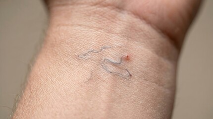Fototapeta premium Macro close up of cutaneous larva migrans parasitic infection creeping eruption on human skin