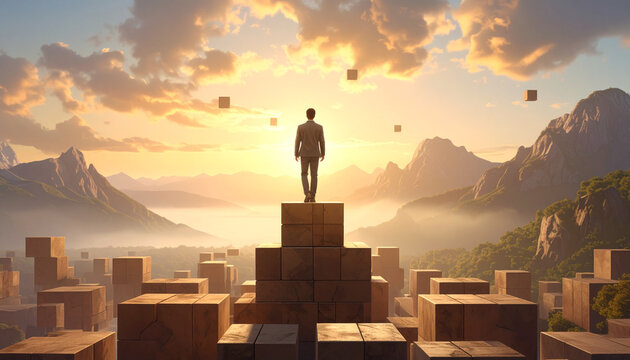 Man standing overlooking mountain landscape