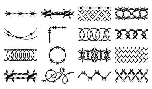 Premium Barbed Wire Border and Seamless Industrial Fence Line Vector Collection