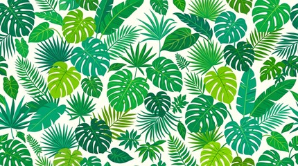 Fototapeta premium Vibrant Seamless Pattern of Tropical Leaves and Monstera Foliage