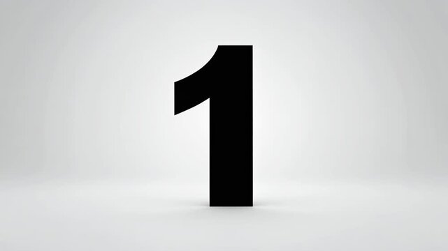 Bold black number one on clean white background minimal design ranking and countdown concept